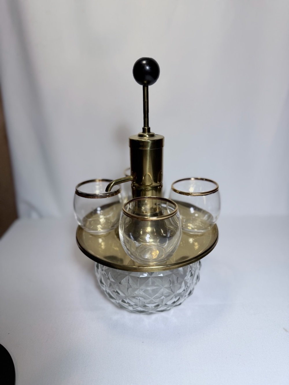 Vintage Park Sherman MCM Brass/glass Liquor Decanter With Tray and Glasses